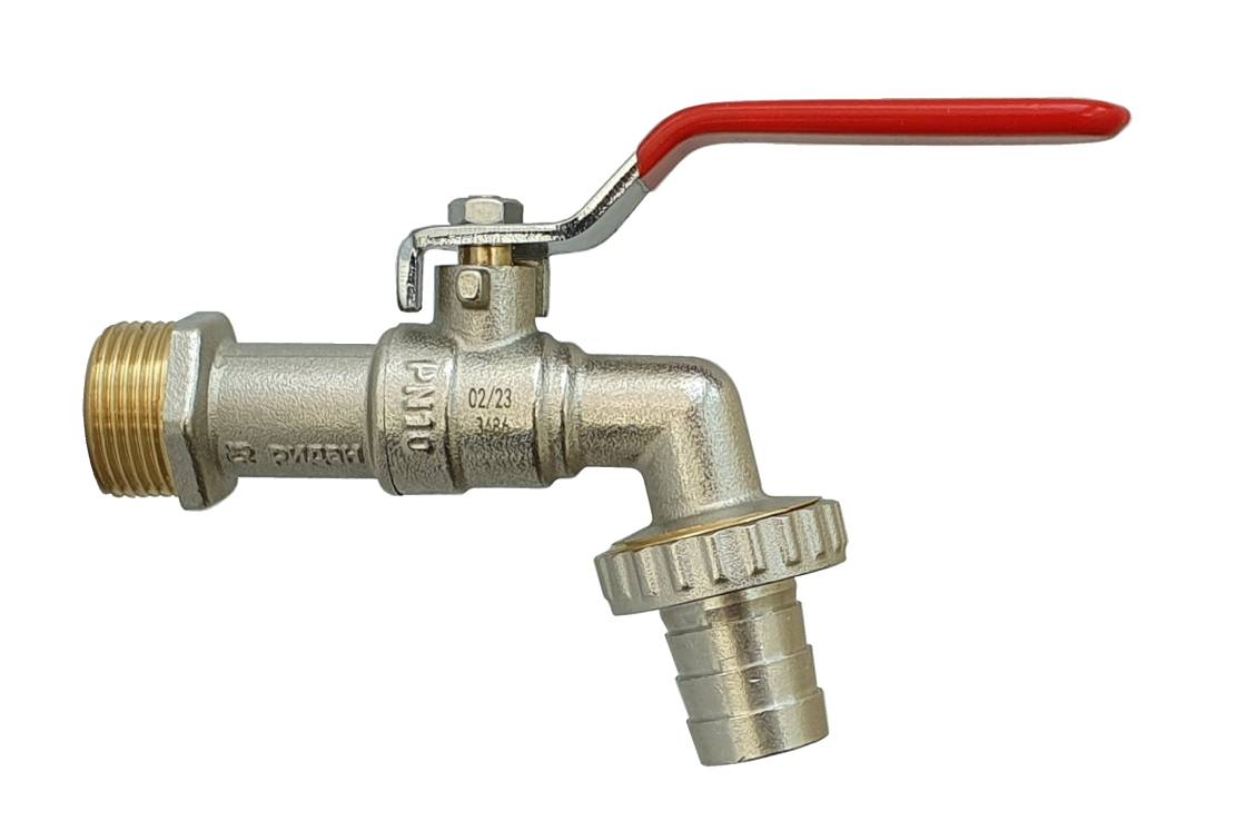 Ридан BVR-CR 065B8302RG — Кран шаровой ГОСТ59553-2021 c наружной резьбой и насадкой под шланг PN10 DN25; Т -20 ℃ ...+95 ℃; материал корпуса латунь